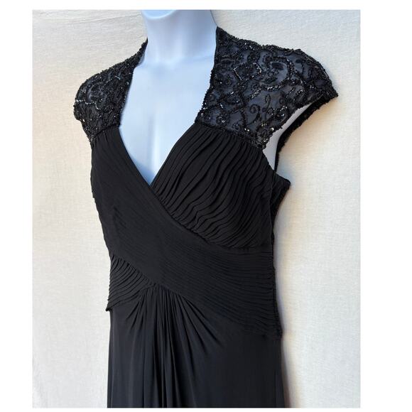 Tadashi Collection Vintage Maxi Silk Gown w Sequins, Beaded Lace, Pleats size 14 - Picture 9 of 16